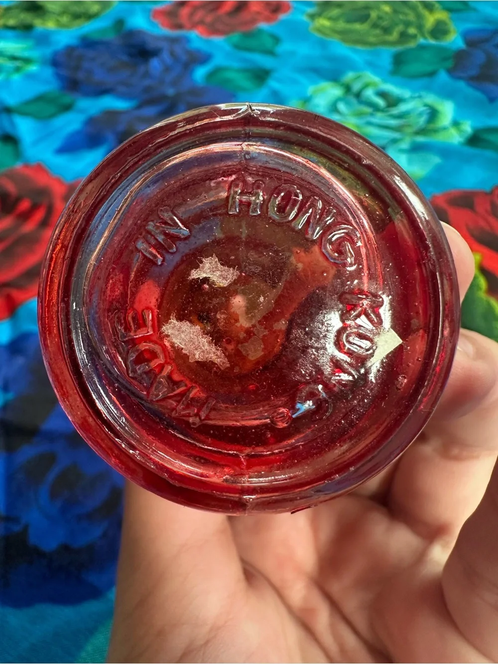 Handmade Red Glass Oil Lamp with Metal Burner